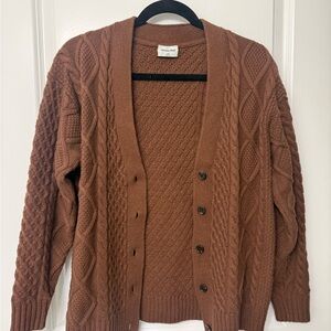 Sunday Best Cable Knit Cardigan in Rust Brown